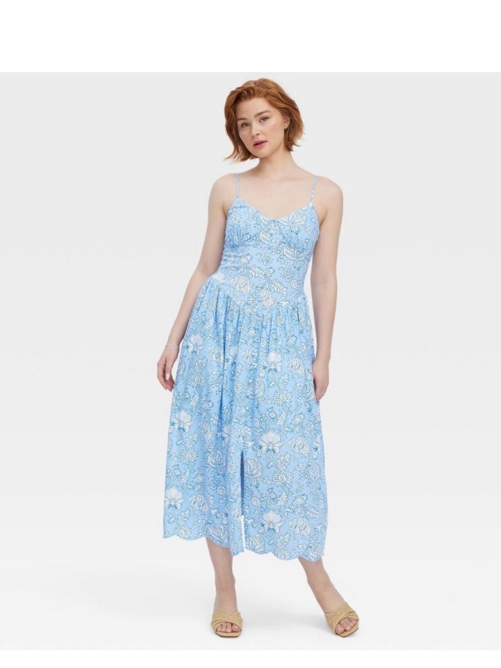 Roller Rabbit Light Blue Floral Midi Dress with Spaghetti Straps
